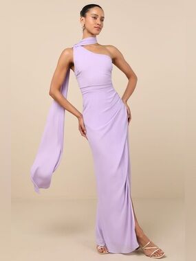 NWT Lulus Adeline Lavender One-Shoulder Scarf Maxi Dress Size Large